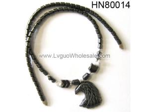 Hematite Stone Eagle Pendant Beads Chain Choker Fashion Women Necklace